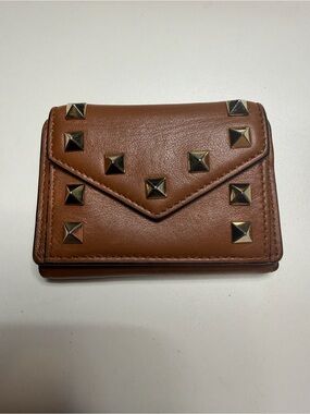 Valentino Garavani Tan Leather Studded Envelope Wallet
